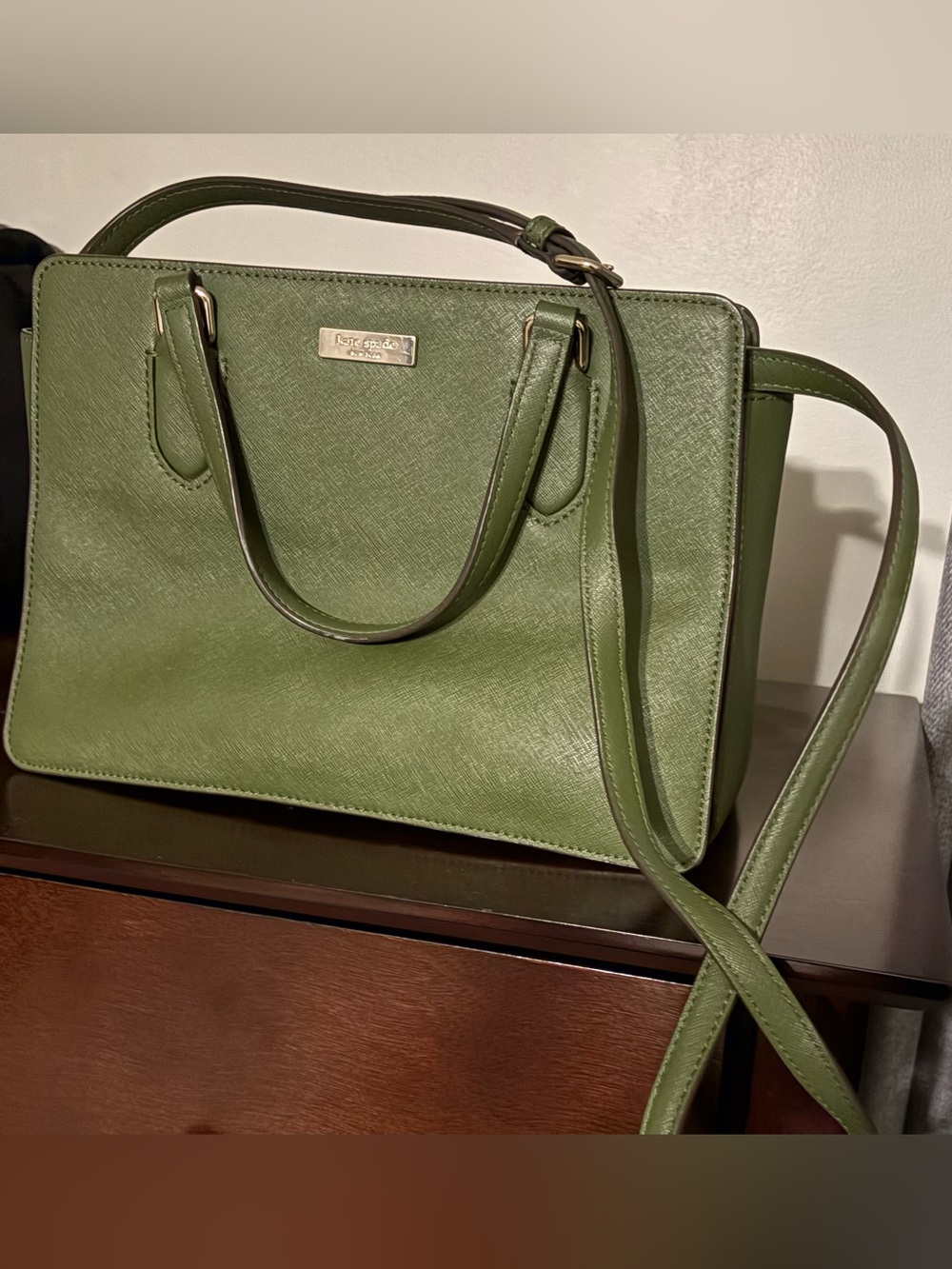 Kate Spade Olive Green Leather Tote with Removable Strap